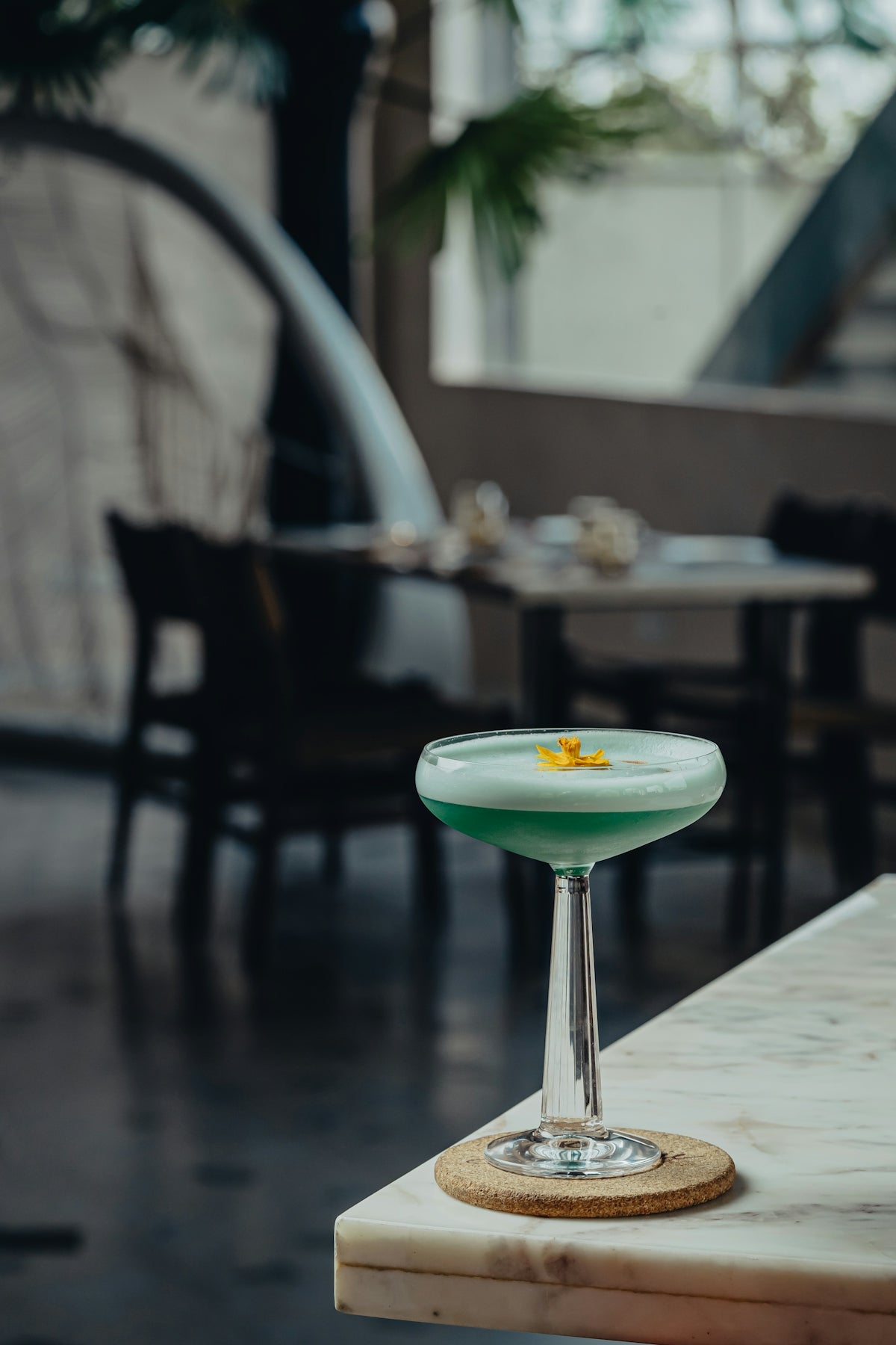 a table with a glass on top of it