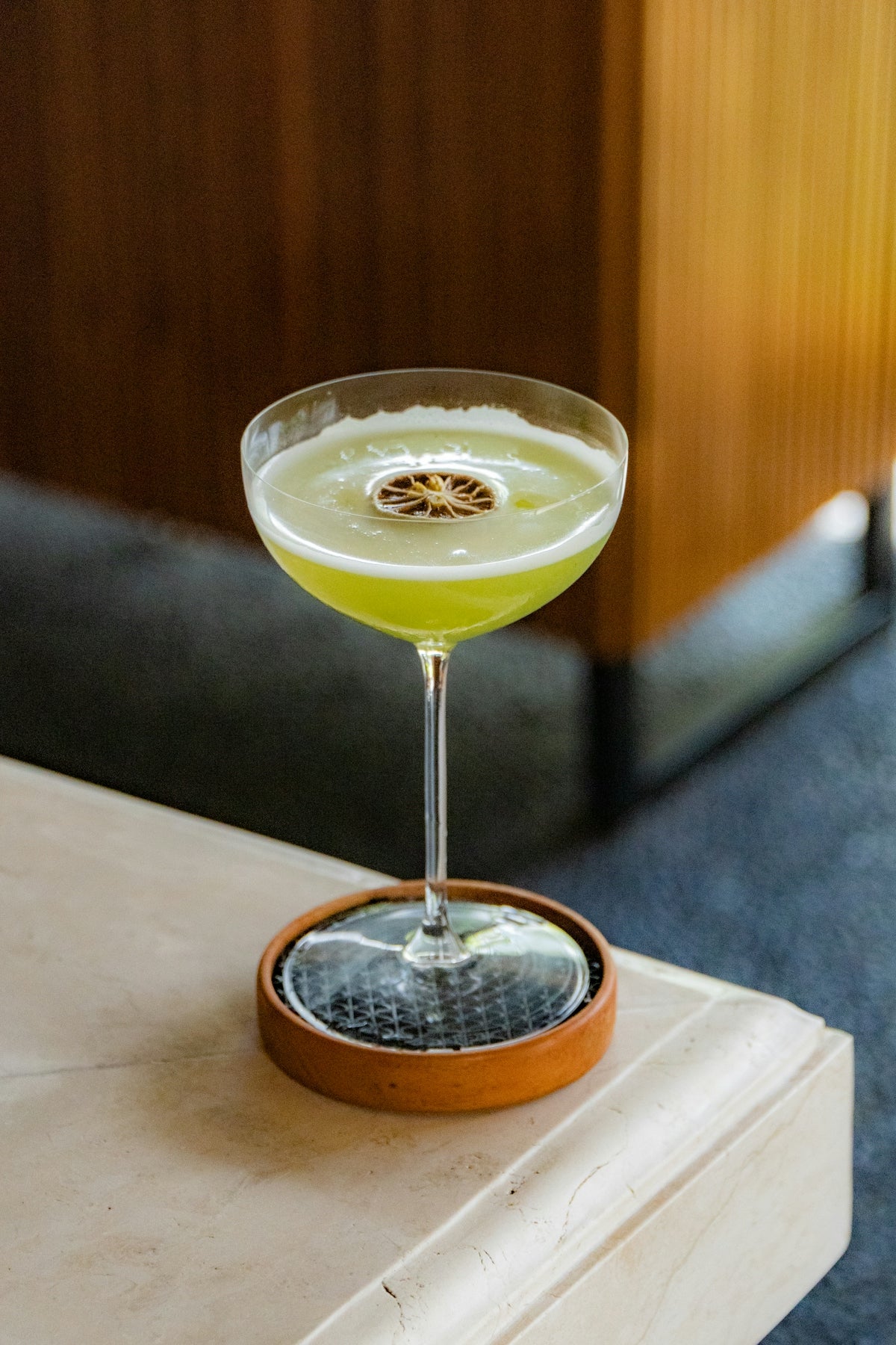A margarita sitting on top of a wooden table